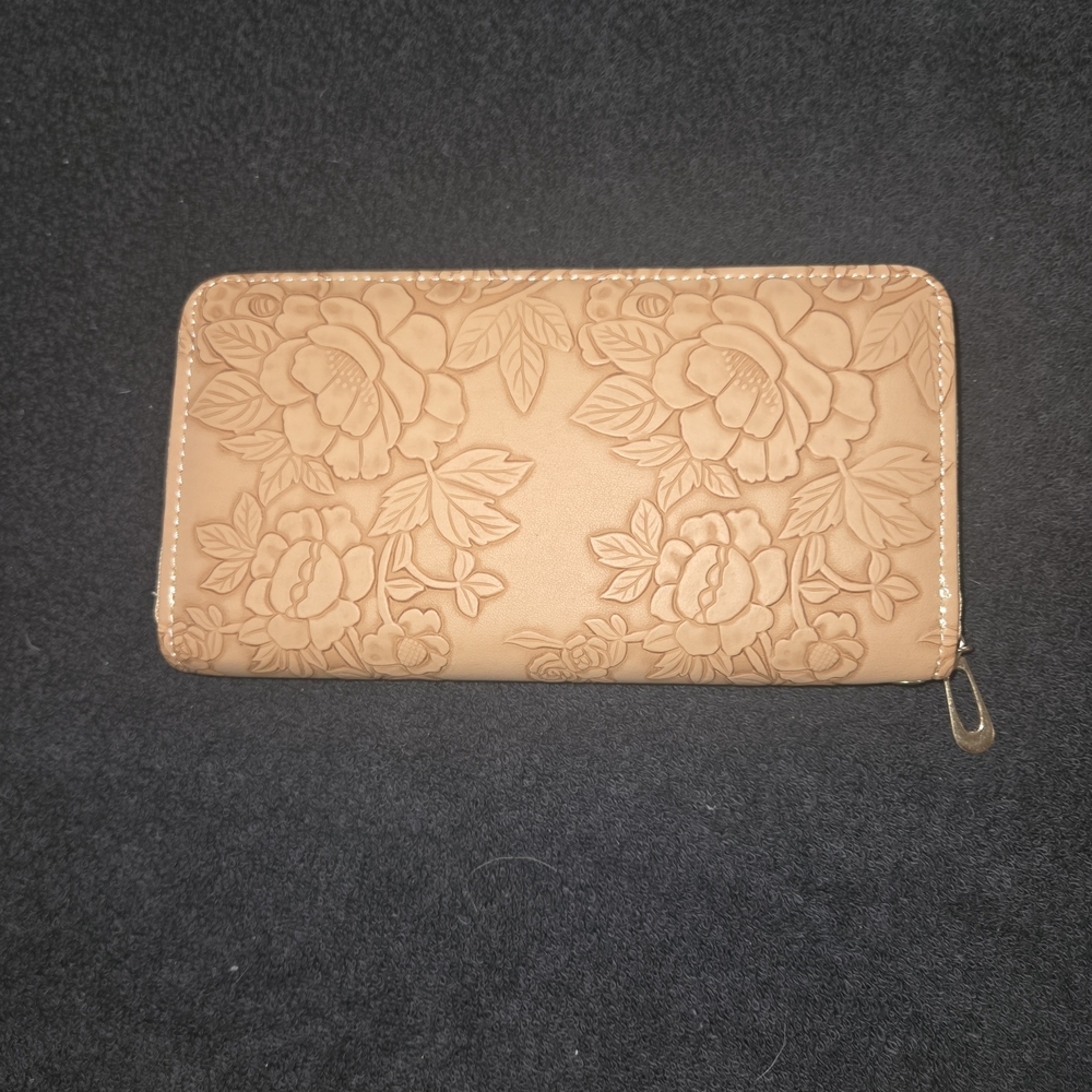 Floral Embossed Leather Tan Women's Wallet NWOT
